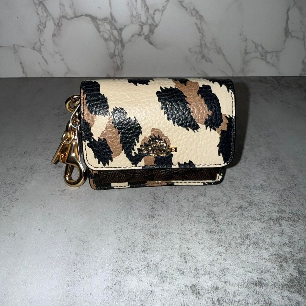 Coach leopard print mini Klare keychain wallet